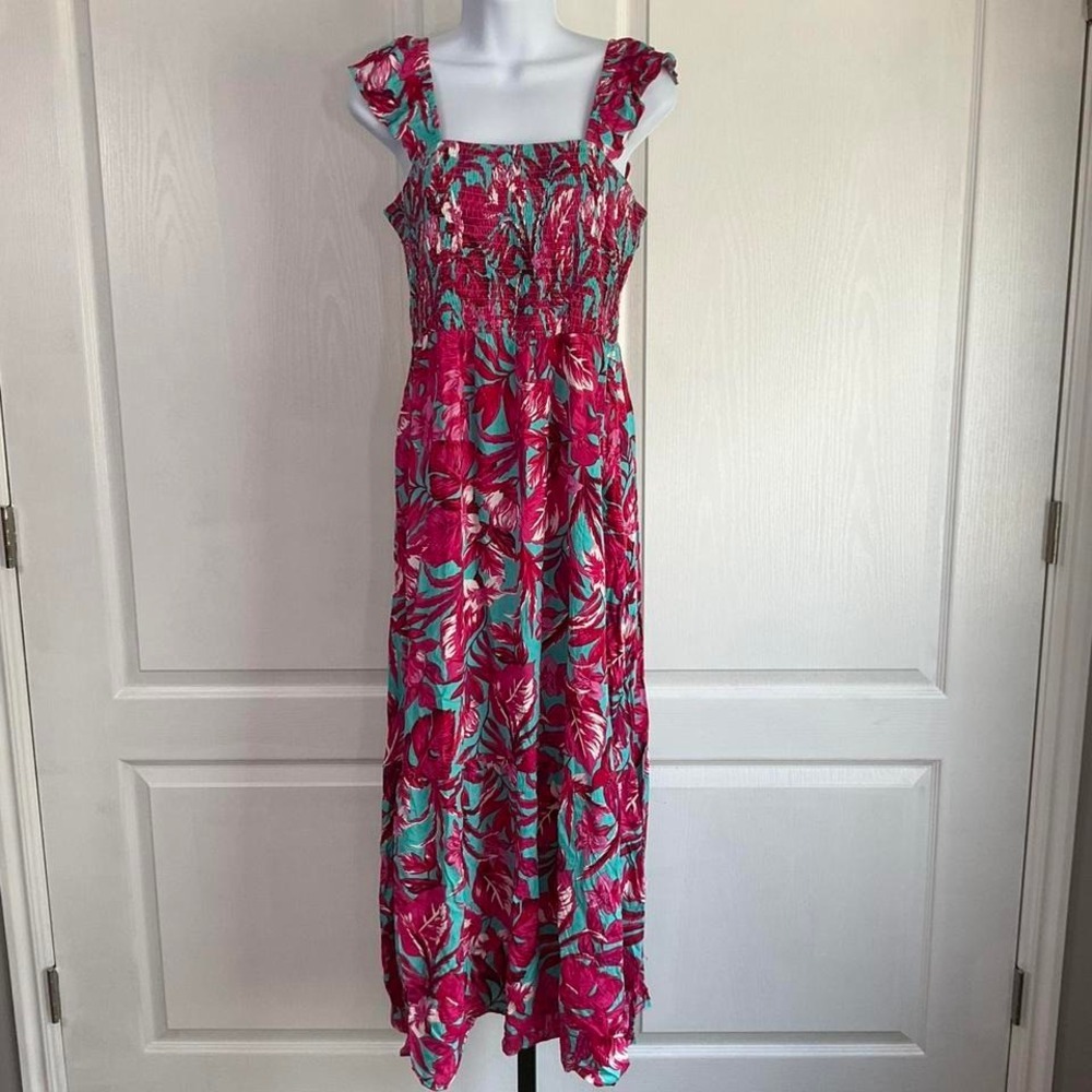 Pink and blue floral maxi‎ dress